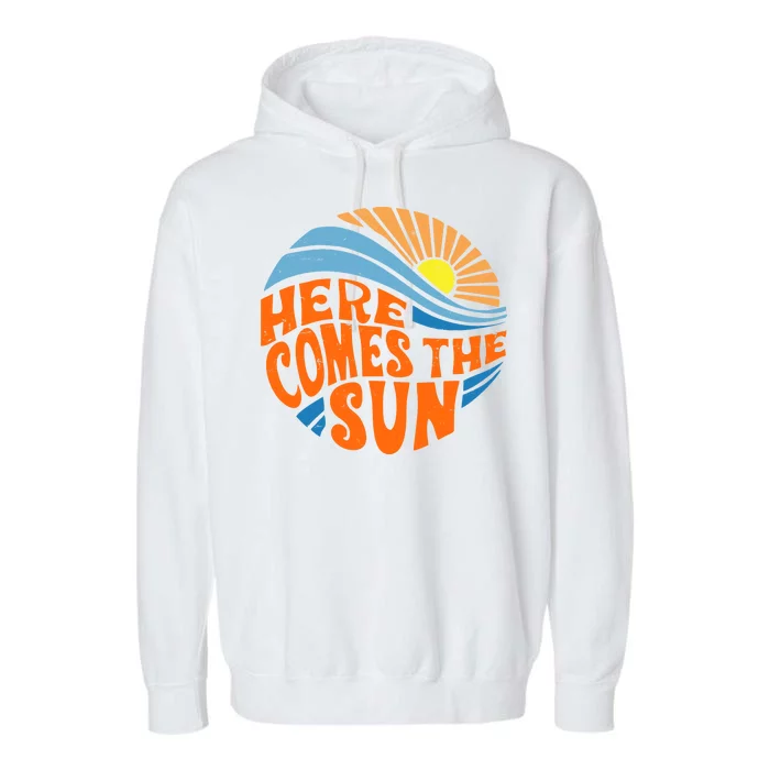 Here Comes The Sun Retro Summer Garment-Dyed Fleece Hoodie