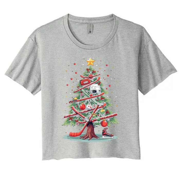 Hockey Christmas Tree Cute Gift Women's Crop Top Tee