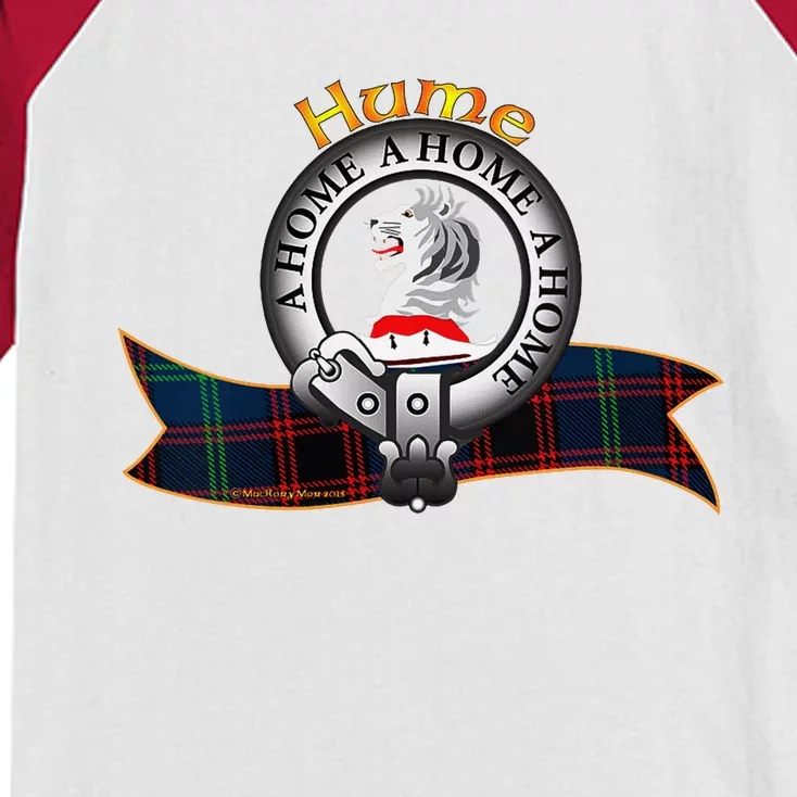 Hume Clan Tartan Crest Motto V Neck Kids Colorblock Raglan Jersey