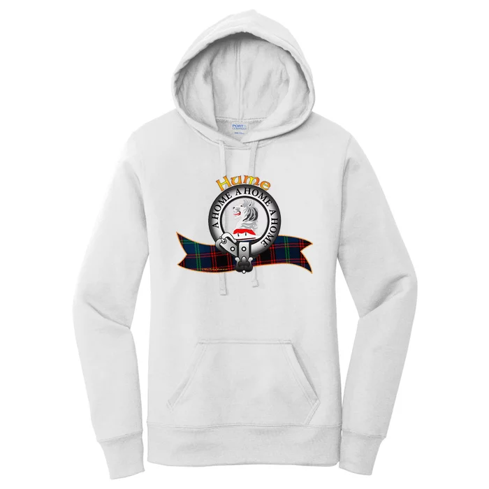 Hume Clan Tartan Crest Motto V Neck Women's Pullover Hoodie