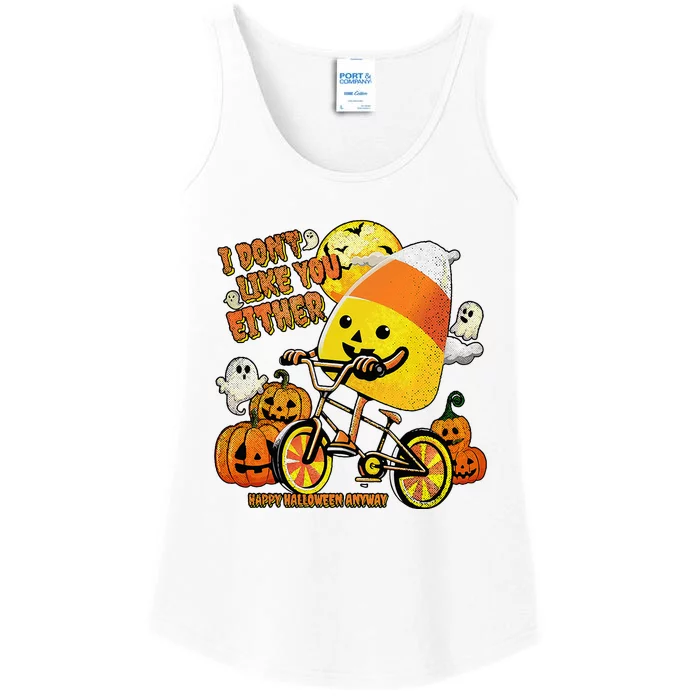 Halloween Costume Team Candy Corn I DonT Like You Either Ladies Essential Tank