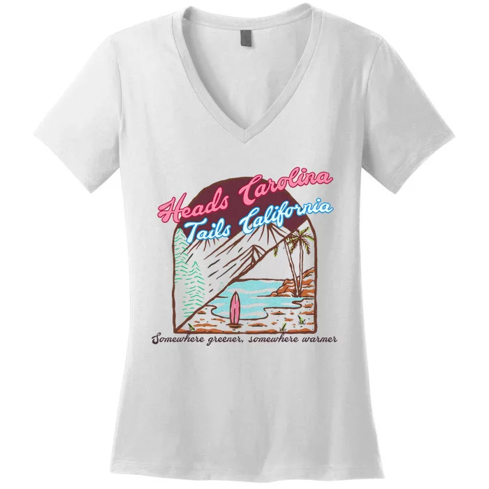 Heads Carolina Tails California Country Cowgirl Cowboy Women's V-Neck T-Shirt