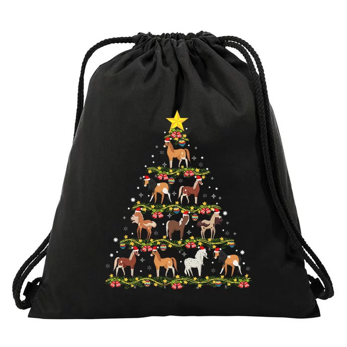 Horses Christmas Tree Horse Xmas Ornaments Drawstring Bag