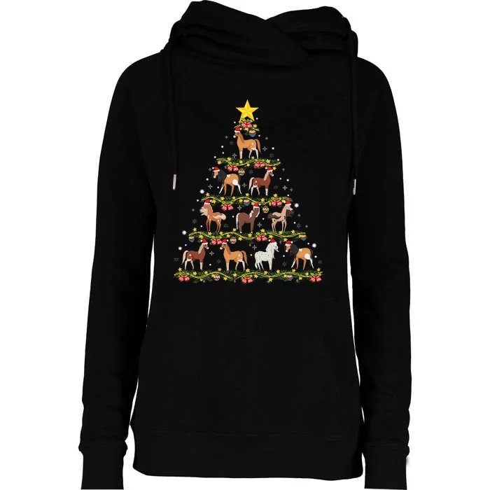 Horses Christmas Tree Horse Xmas Ornaments Womens Funnel Neck Pullover Hood