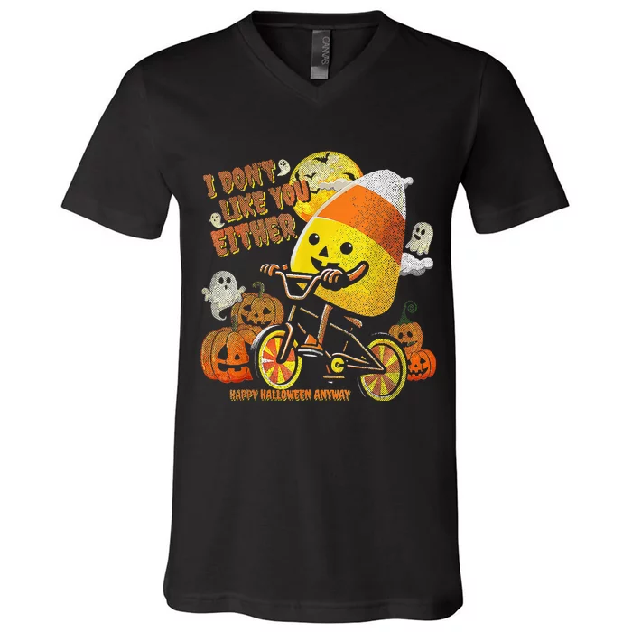 Halloween Costume Team Candy Corn I DonT Like You Either V-Neck T-Shirt