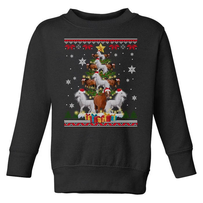 Horse Christmas Tree Xmas Lover Gift Ugly Christmas Toddler Sweatshirt