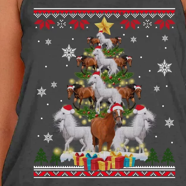 Horse Christmas Tree Xmas Lover Gift Ugly Christmas Women's Knotted Racerback Tank