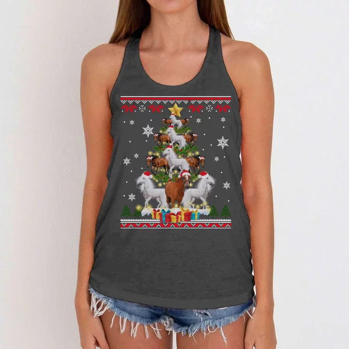 Horse Christmas Tree Xmas Lover Gift Ugly Christmas Women's Knotted Racerback Tank