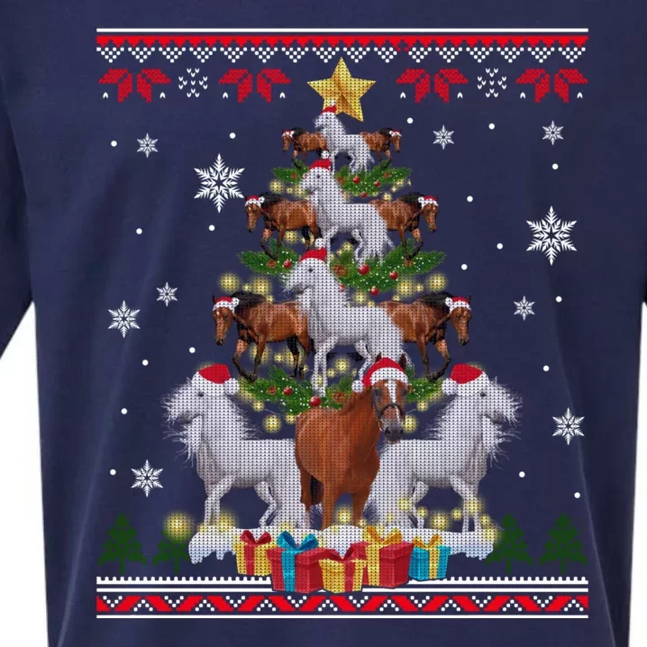 Horse Christmas Tree Xmas Lover Gift Ugly Christmas Sueded Cloud Jersey T-Shirt