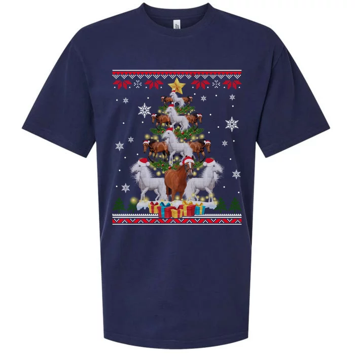 Horse Christmas Tree Xmas Lover Gift Ugly Christmas Sueded Cloud Jersey T-Shirt