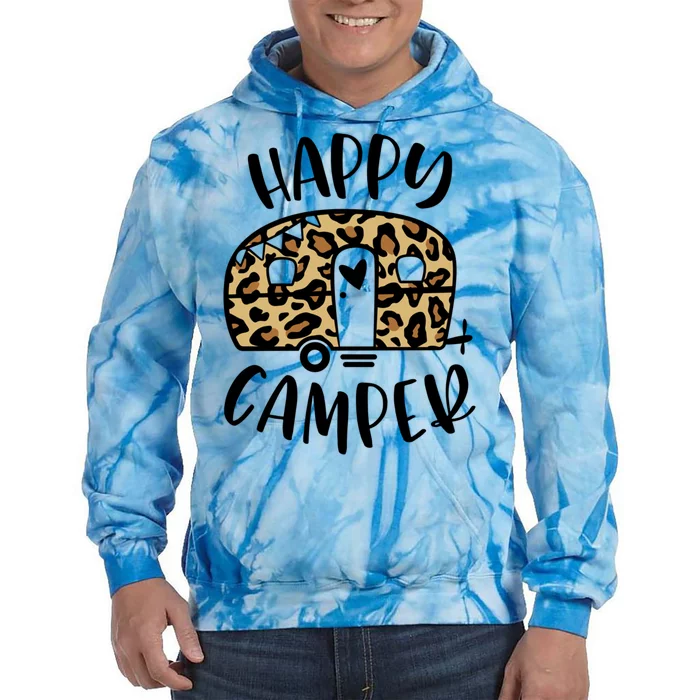 Happy Camper Trendy Leopard Camping Adventure Gift Tie Dye Hoodie