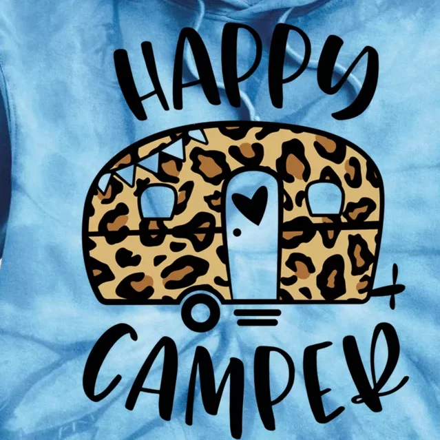 Happy Camper Trendy Leopard Camping Adventure Gift Tie Dye Hoodie