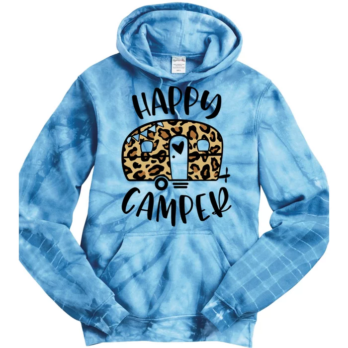 Happy Camper Trendy Leopard Camping Adventure Gift Tie Dye Hoodie