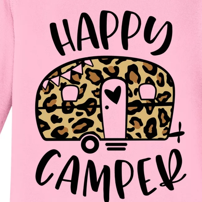 Happy Camper Trendy Leopard Camping Adventure Gift Baby Long Sleeve Bodysuit