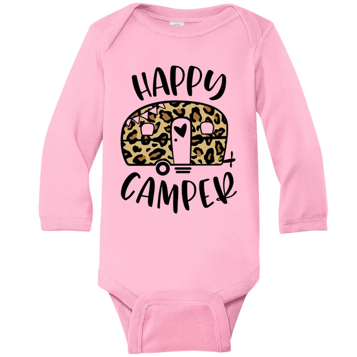 Happy Camper Trendy Leopard Camping Adventure Gift Baby Long Sleeve Bodysuit