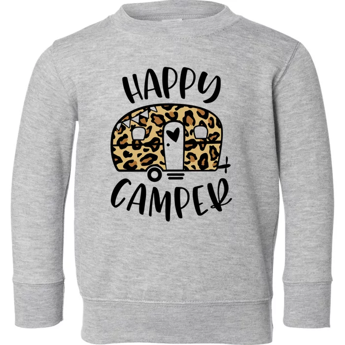 Happy Camper Trendy Leopard Camping Adventure Gift Toddler Sweatshirt