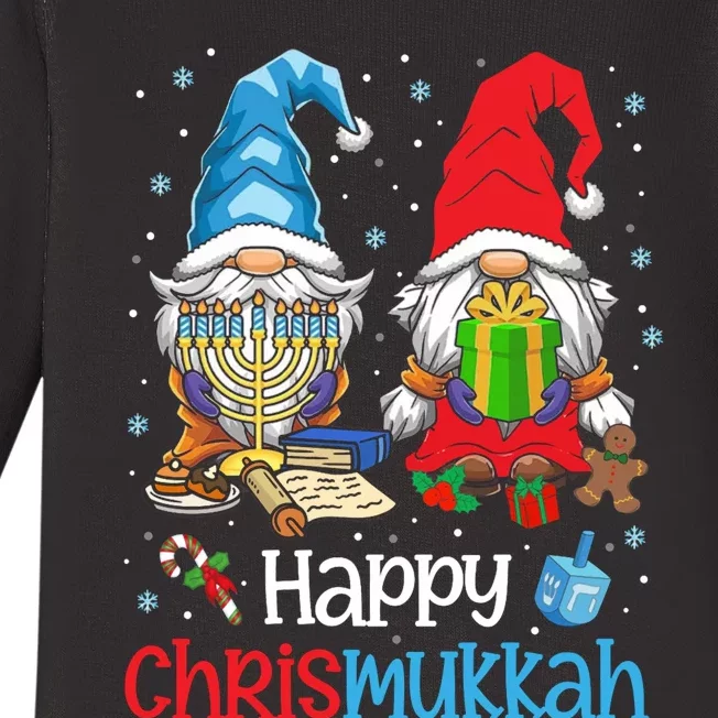 Happy Christmukkah Ugly Sweater Hanukkah Christmas Gnome Long Sleeve Baby Long Sleeve Bodysuit