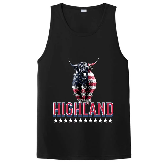 Highland Cow Usa Flag Farmer Patriotic Cow Lover Meaningful Gift Performance Tank