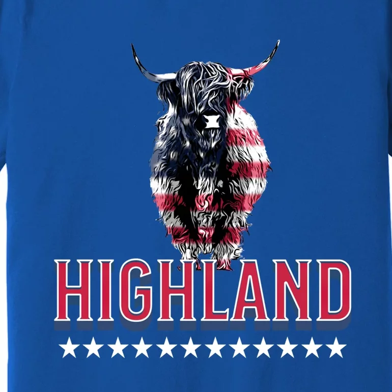 Highland Cow Usa Flag Farmer Patriotic Cow Lover Meaningful Gift Premium T-Shirt