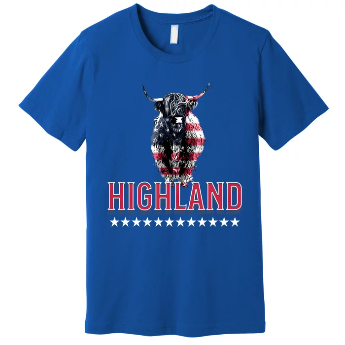 Highland Cow Usa Flag Farmer Patriotic Cow Lover Meaningful Gift Premium T-Shirt