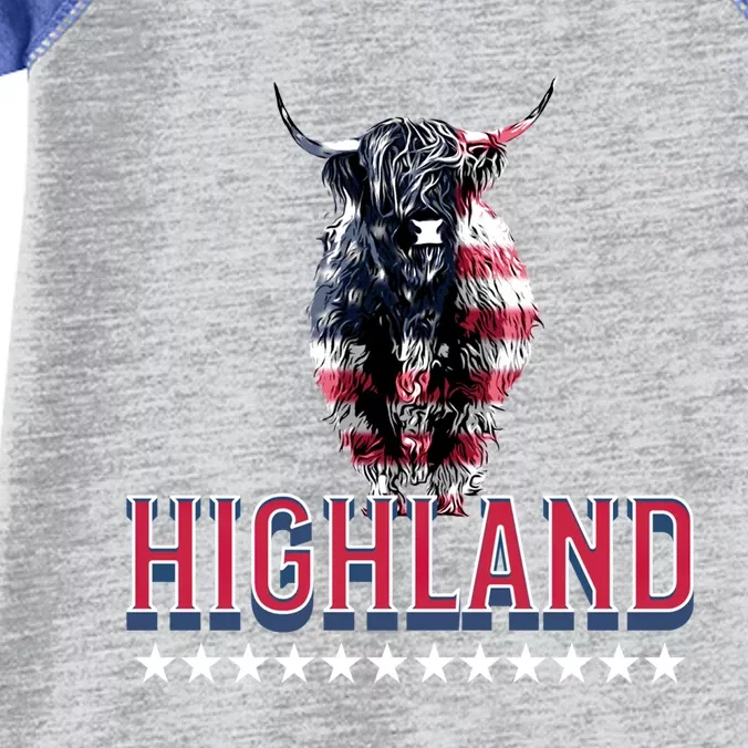 Highland Cow Usa Flag Farmer Patriotic Cow Lover Meaningful Gift Infant Baby Jersey Bodysuit