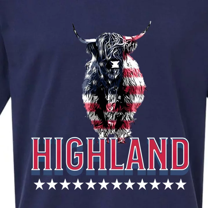 Highland Cow Usa Flag Farmer Patriotic Cow Lover Meaningful Gift Sueded Cloud Jersey T-Shirt