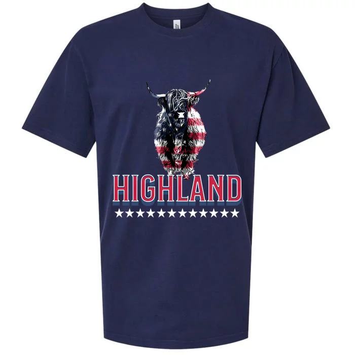 Highland Cow Usa Flag Farmer Patriotic Cow Lover Meaningful Gift Sueded Cloud Jersey T-Shirt