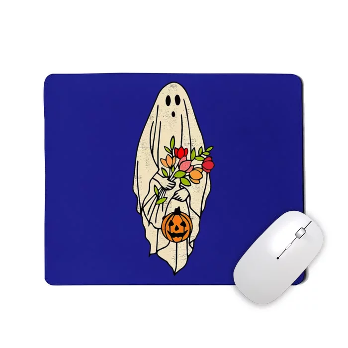 Halloween Costume Vintage Floral Ghost Pumpkin Funny Graphic Mousepad