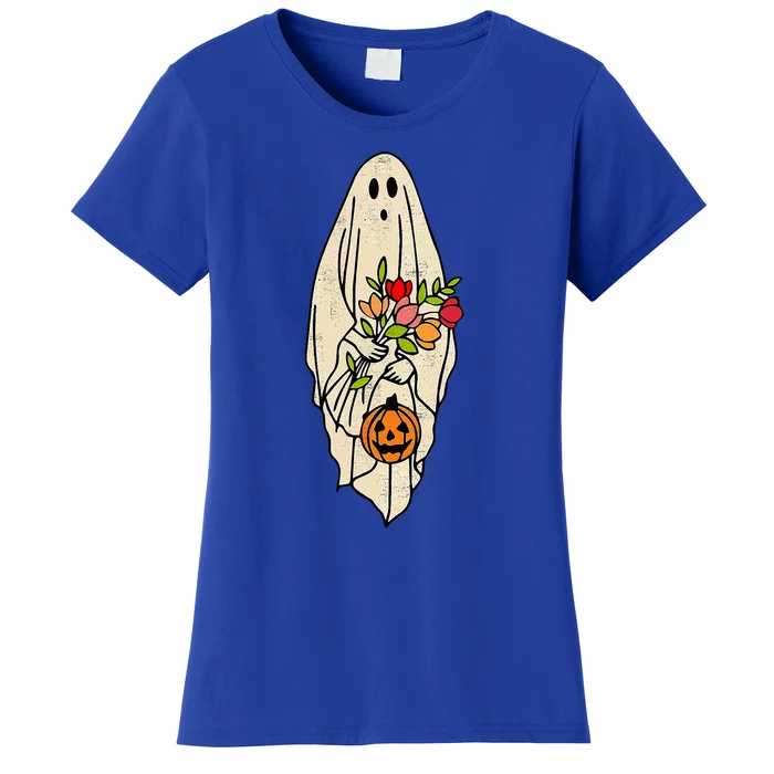 Halloween Costume Vintage Floral Ghost Pumpkin Funny Graphic Women's T-Shirt