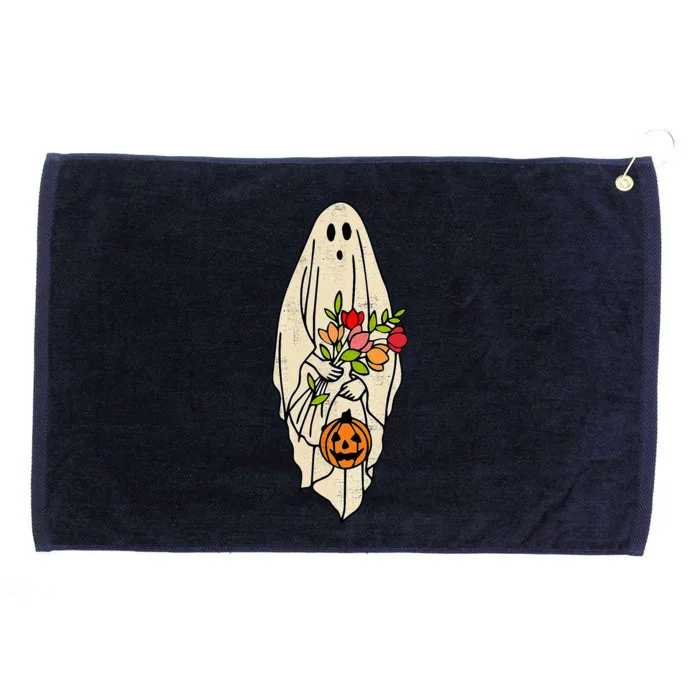 Halloween Costume Vintage Floral Ghost Pumpkin Funny Graphic Grommeted Golf Towel