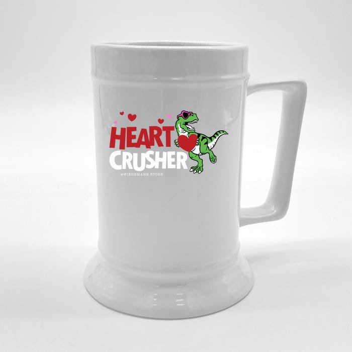 Heart Crusher Valentines Day Dinosaur T Rex Lover Gift Front & Back Beer Stein