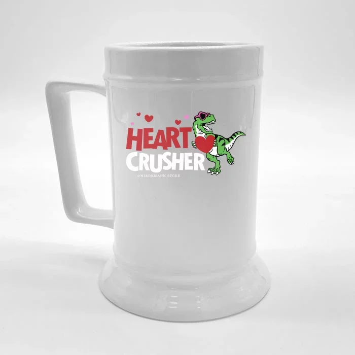 Heart Crusher Valentines Day Dinosaur T Rex Lover Gift Front & Back Beer Stein