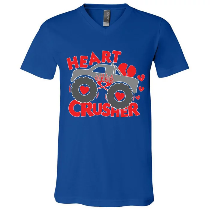 Hearts Crusher Valentines Day Monster Truck Cool Gift V-Neck T-Shirt