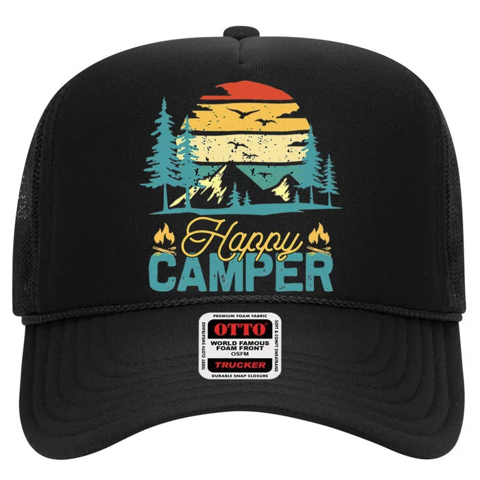 Happy Camper Vintage Matching Camping Crew High Crown Mesh Trucker Hat