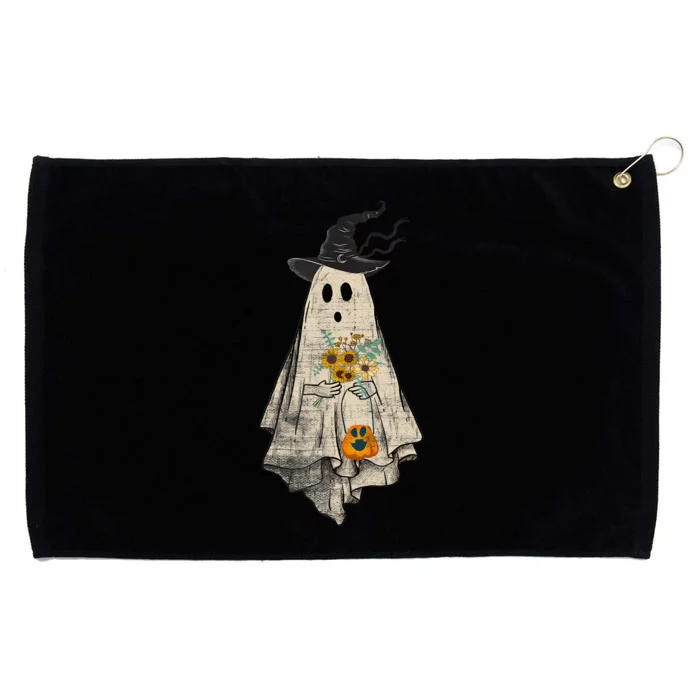 Halloween Costume Vintage Floral Ghost Pumpkin Funny Graphic Grommeted Golf Towel