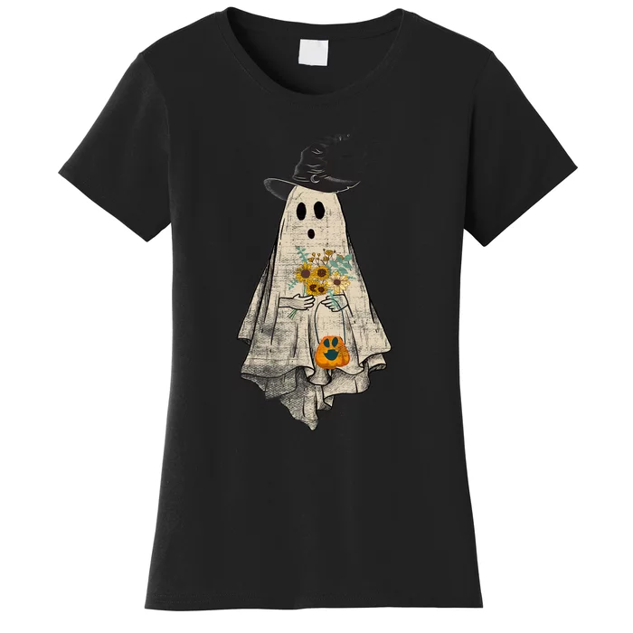 Halloween Costume Vintage Floral Ghost Pumpkin Funny Graphic Women's T-Shirt