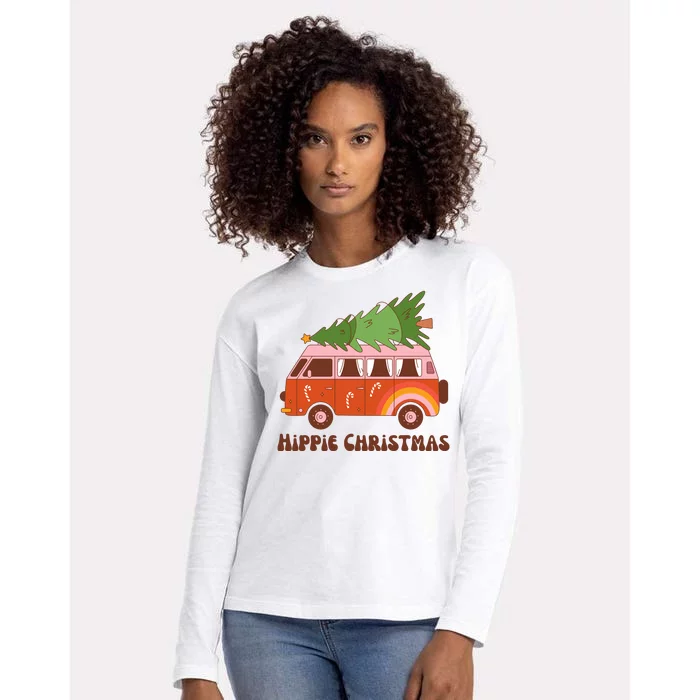 Hippie Christmas Van Holiday Womens Cotton Relaxed Long Sleeve T-Shirt