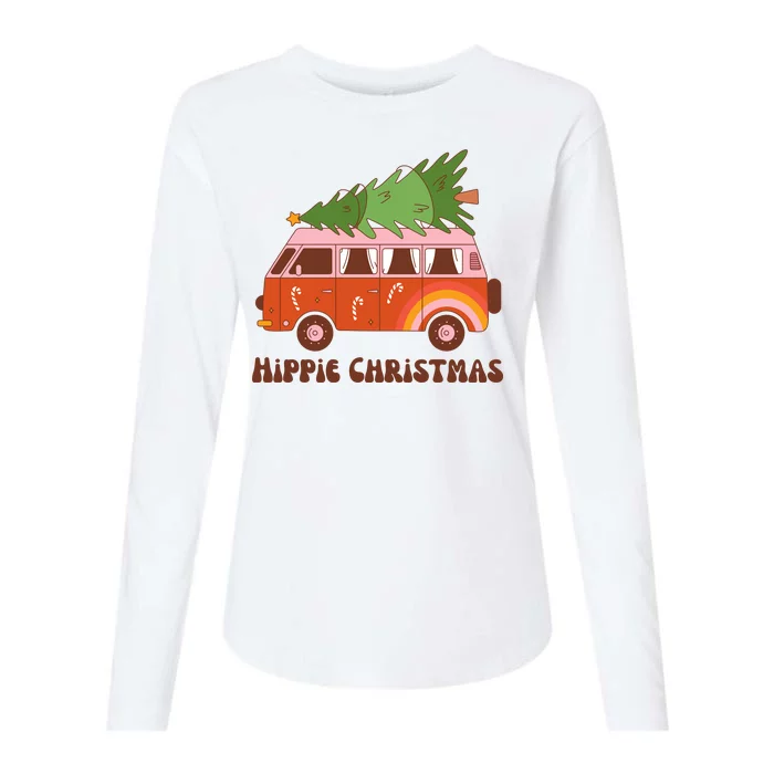 Hippie Christmas Van Holiday Womens Cotton Relaxed Long Sleeve T-Shirt