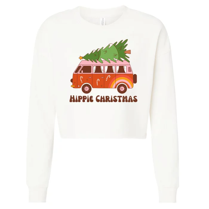 Hippie Christmas Van Holiday Cropped Pullover Crew