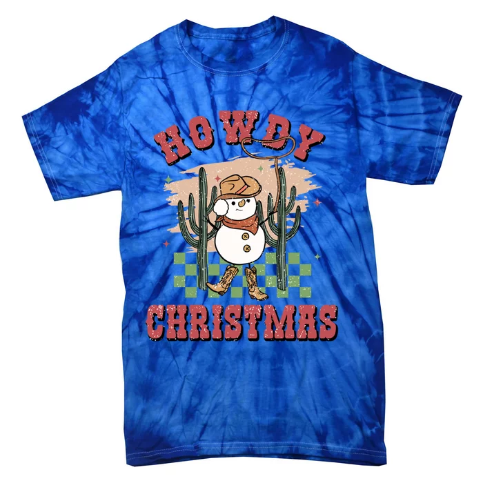 Howdy Christmas Vintage Retro Western Funny Cow Funny Gift Tie-Dye T-Shirt