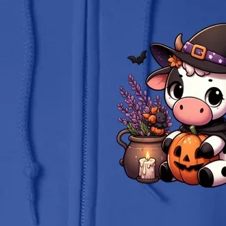 Halloween Cow Witchy Cow Spooky Pumpkin Hello Fall Gift Full Zip Hoodie