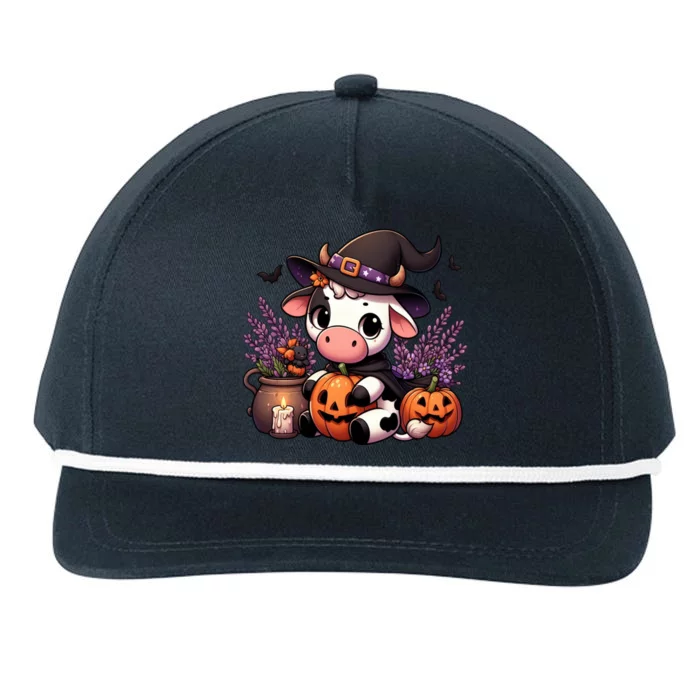 Halloween Cow Witchy Cow Spooky Pumpkin Hello Fall Gift Snapback Five-Panel Rope Hat