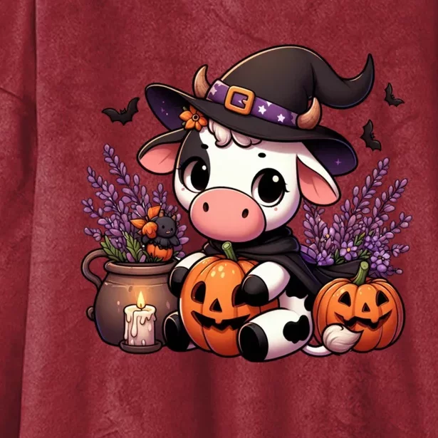 Halloween Cow Witchy Cow Spooky Pumpkin Hello Fall Gift Hooded Wearable Blanket