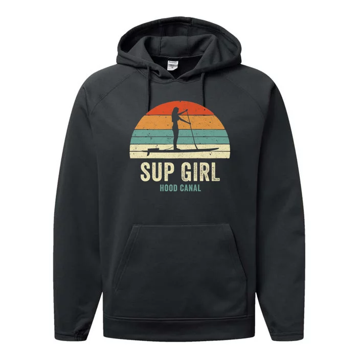 Hood Canal Woman On Sup Girl Retro Vintage Performance Fleece Hoodie