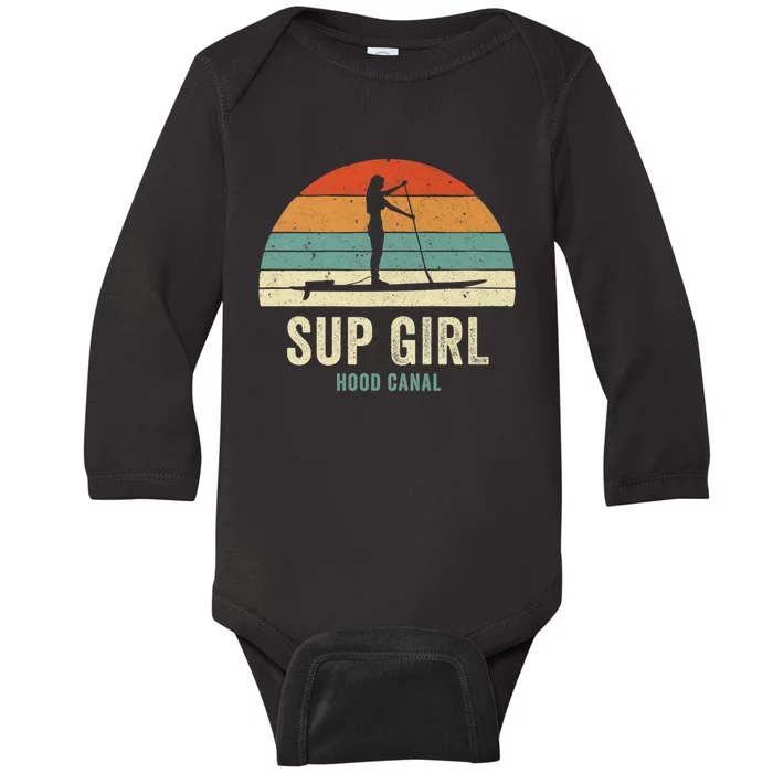 Hood Canal Woman On Sup Girl Retro Vintage Baby Long Sleeve Bodysuit