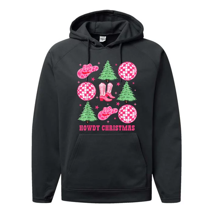 Howdy Christmas Western Cowgirl Boots And Hats Xmas Trees Performance Fleece Hoodie