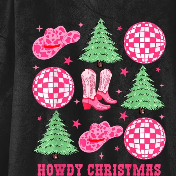 Howdy Christmas Western Cowgirl Boots And Hats Xmas Trees Hooded Wearable Blanket