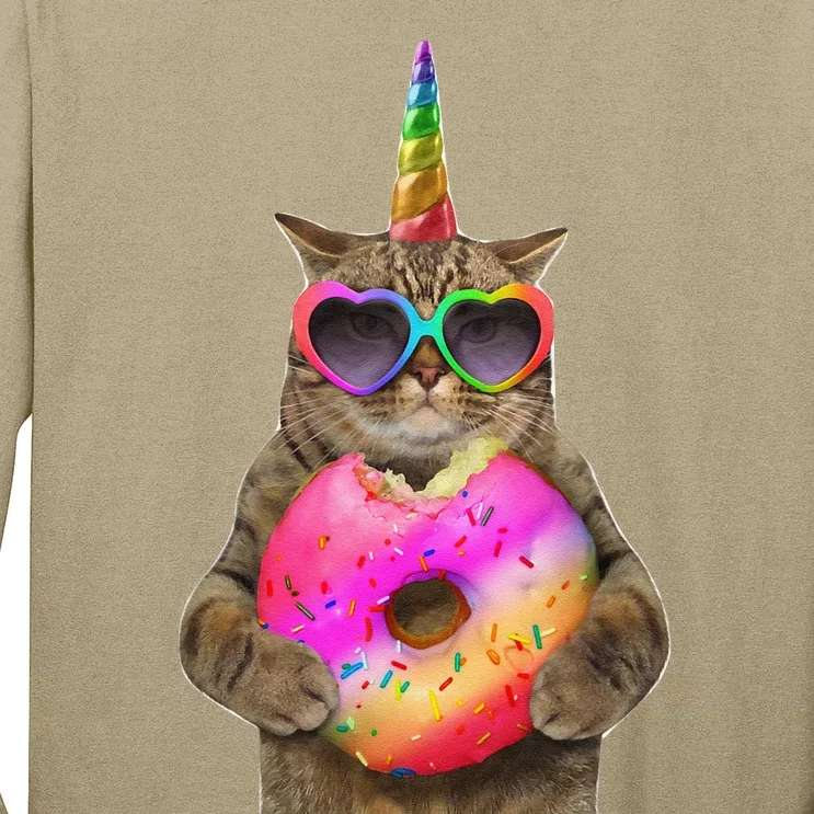 Humor Cat With Donut Funny Cat Bites Donut Long Sleeve Shirt