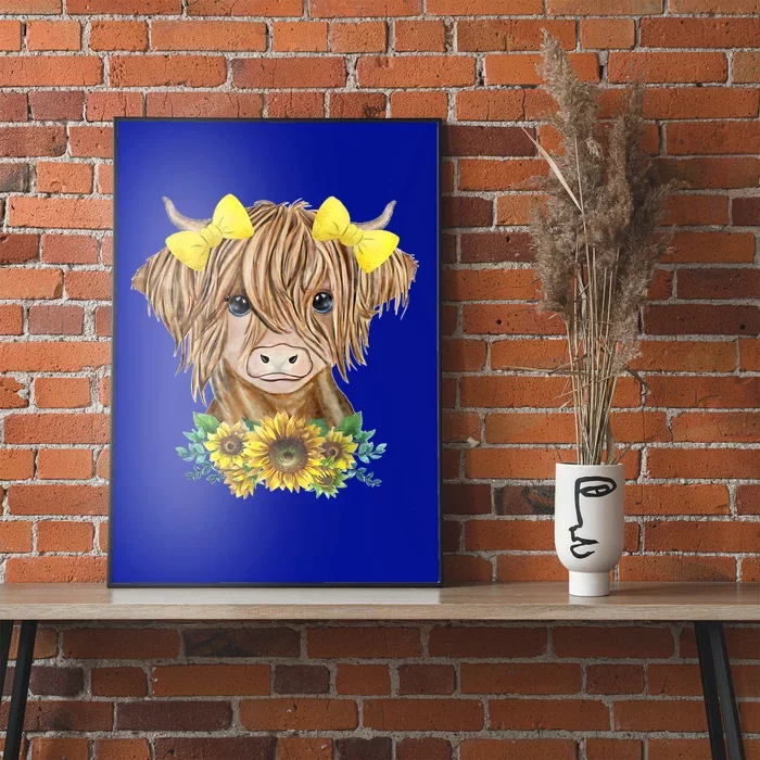 Highland Cow With Sunflowers Poster