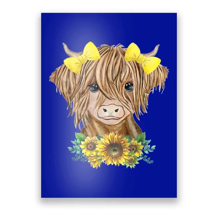 Highland Cow With Sunflowers Poster